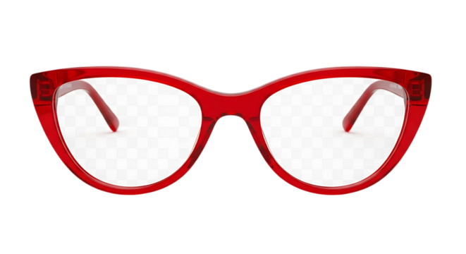 Stylish red cat eye eyeglasses isolated on transparent background