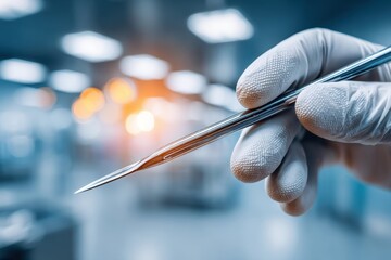 Medical professional in sterile glove holding a vital surgical tool with precision.