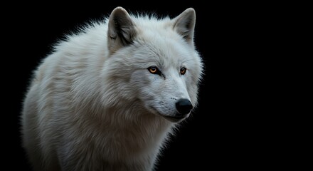 Obraz premium White Arctic Wolf with Golden Eyes in Dark Background