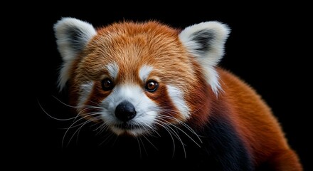 Obraz premium Red Panda Cub with Bright Eyes and Fluffy Fur on Black Background