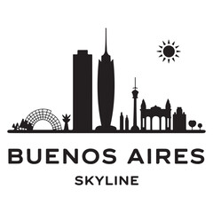 Fototapeta premium Vector Buenos Aires skyline. Travel Buenos Aires famous landmarks. Business and tourism concept for presentation, banner, web site. Vector black silhouette. with white background