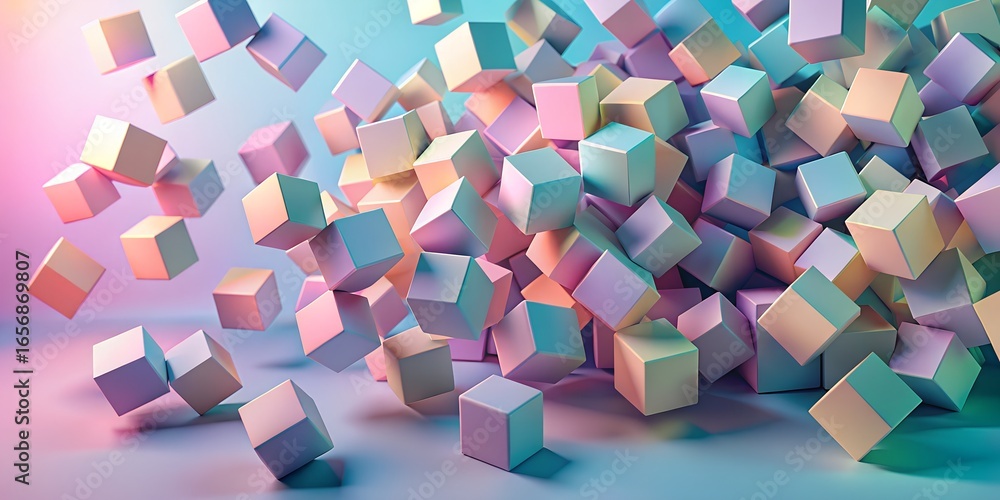 Poster a vibrant and dynamic composition of pastel colored cubes creates a visually appealing abstract back