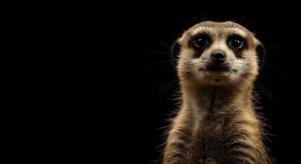 Fototapeta premium Meerkat Portrait Sitting Upright Against Dark Background