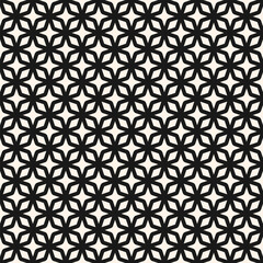 Vector seamless pattern with oriental floral motifs. Abstract geometric texture with interlocking curves, star shapes, grid. Elegant monochrome background. Repeated design for textile, decor, print