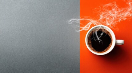 A steaming cup of coffee sits elegantly on a vibrant colored background, highlighting the warmth and comfort associated with this beloved beverage for many coffee lovers.
