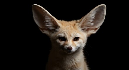 Obraz premium Fennec Fox with Large Ears and Bright Eyes Against Dark Background