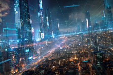 Naklejka premium Futuristic cityscape at night (3)
