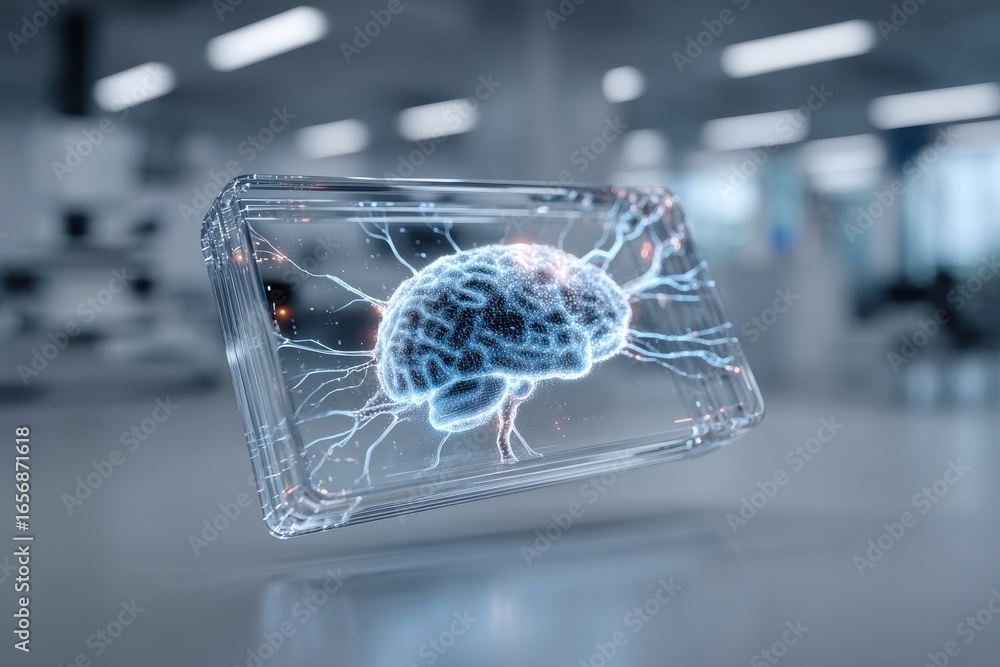 Aufkleber digital human brain with glowing neural networks symbolizing ai technology.