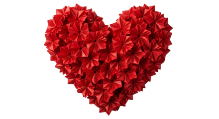 Red floral heart isolated on transparent background for romantic celebrations and love