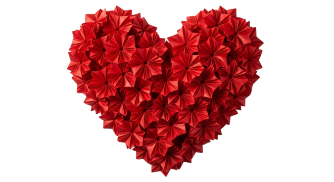 Red floral heart isolated on transparent background for romantic celebrations and love