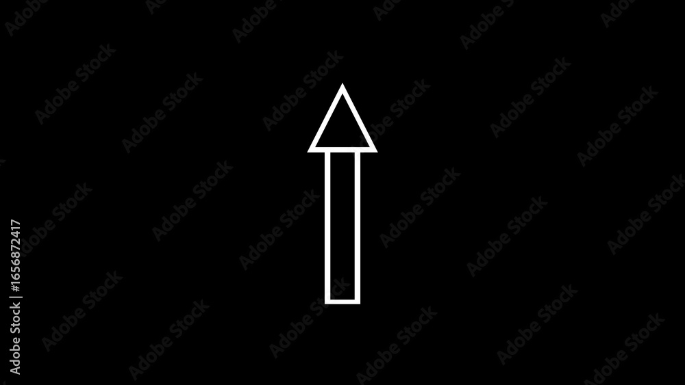Poster simple white arrow pointing straight up against a stark black background representing direction and 