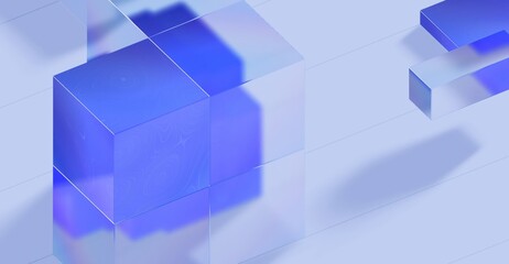 Obraz premium Abstract geometric cubes in shades of blue and purple, arranged with transparency and shadow play, evoke a sense of modern art