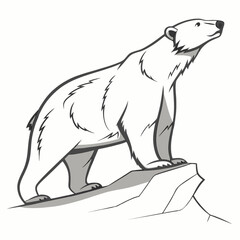 Black and white vector illustration of a polar bear silhouette on a branchBlack and white vector illustration of a polar bear silhouette on a branch