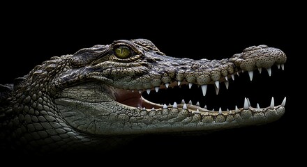 Fototapeta premium Close-up of Crocodile Head with Open Mouth on Black Background