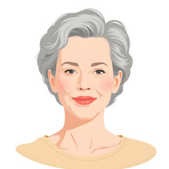 Gray-haired woman smiling in illustrated portrait style  