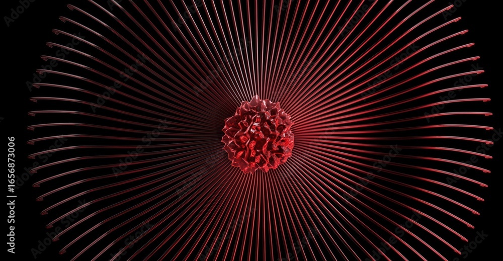 Aufkleber an abstract view of the red object with lines that diverge from a central focus, creates an intricat