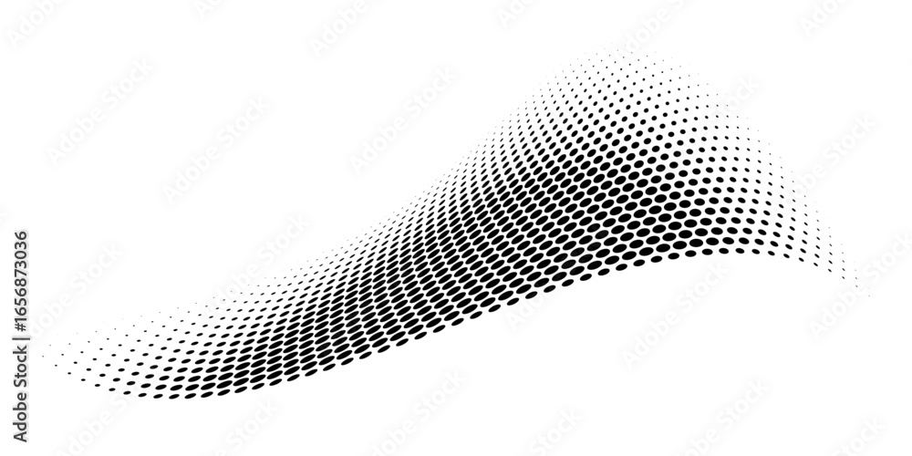 Poster abstract dotted wave. halftone curved shape in black color isolated on white background. curved and 
