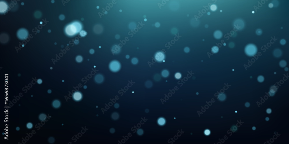 Aufkleber blue bokeh background. abstract blurred lights with glowing floating particles on dark navy gradient