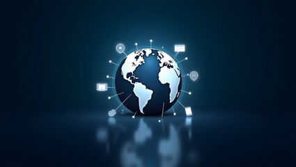 E-learning concept with glowing globe and educational icons around