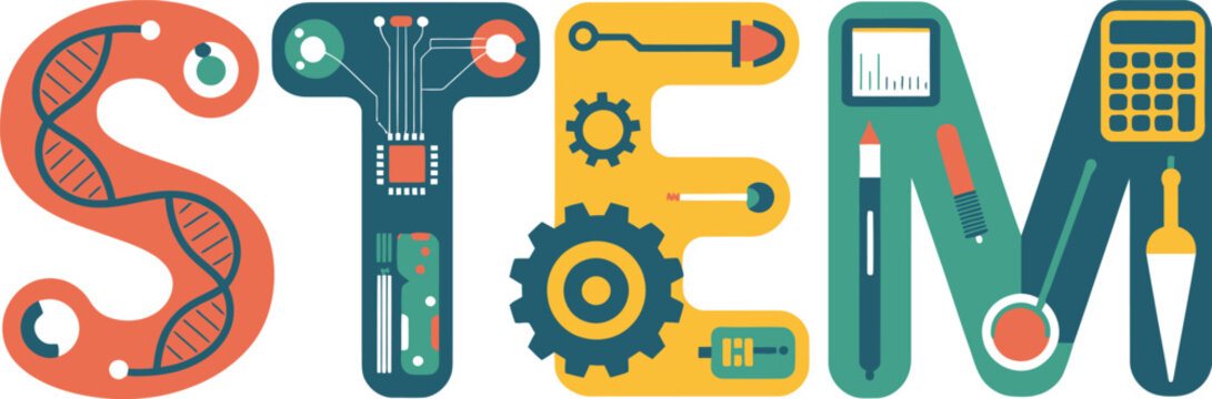 STEM acronym made of science and technology icons
