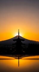 Fototapeta premium Mount Fuji and Chureito Pagoda at Sunrise in Japan