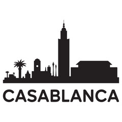 Obraz premium Vector Casablanca skyline. Travel Casablanca famous landmarks. Business and tourism concept for presentation, banner, web site. Vector black silhouette. with white background