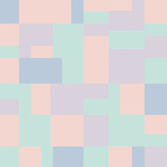 Abstract geometric pattern of pastel rectangles in various shades of mint green, peach, light blue, lavender, and beige. Modern design background with no people or objects.