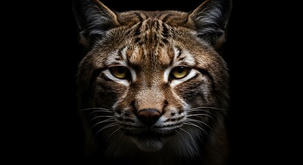 Close-up of a Wild Cat with Intense Gaze in Dark Background