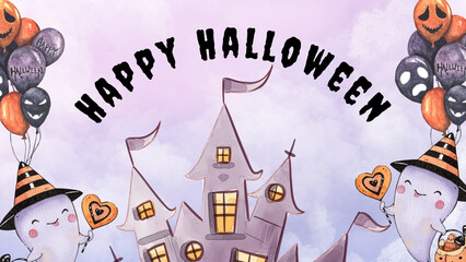 Spooky Halloween Background with Pumpkins and Bats