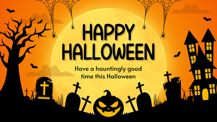 Halloween Night of Horror with Full Moon and Mist