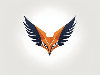 Obraz premium Minimalist vulture logo in flat vector style, geometric symmetrical design, clean continuous outlines, bold centered icon, professional branding emblem on white