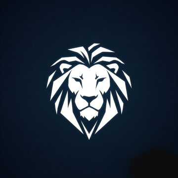 Majestic white lion head logo on dark background
