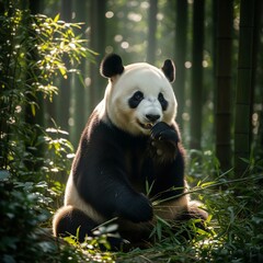 Fototapeta premium giant panda eating bamboo