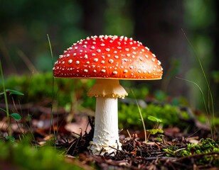 Red mushroom in forest