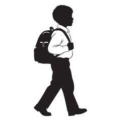 school kid silhouette template, back to school student vector, walking schoolboy with backpack