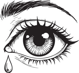 Obraz premium Tears of Empathy: A poignant ink illustration captures the essence of raw emotion, featuring a single teardrop cascading from a detailed eye, evoking deep empathy and vulnerability.