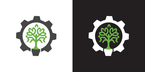 Green eco gear sustainable technology nature leaves on transparent background .