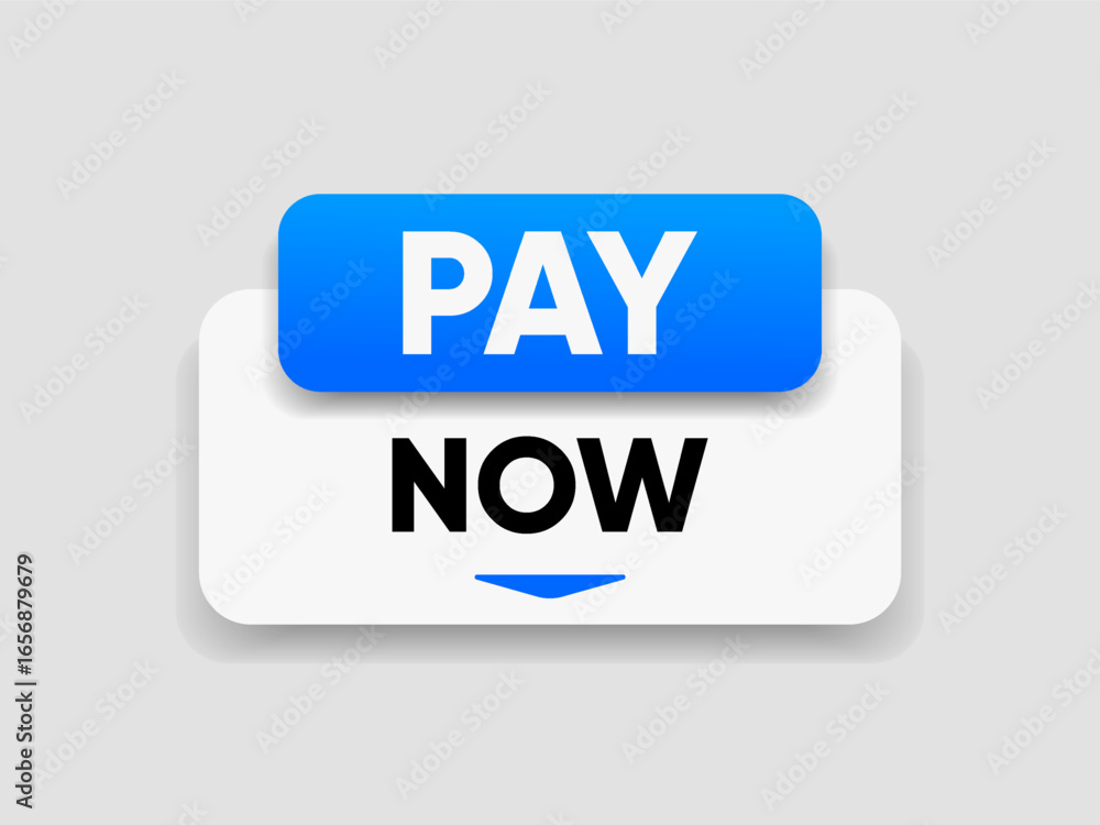 Poster 3d buy now pay now blue button with hand cursor. button hand pointer clicking. click here banner wit