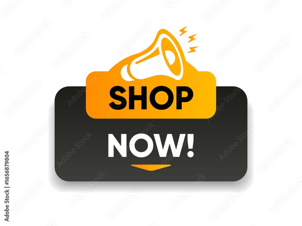 Poster 3d buy now orange button with hand cursor. button hand pointer clicking. click here banner with shad