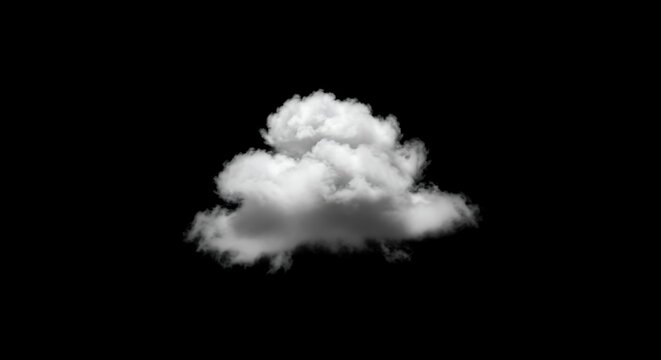 White Fluffy Cloud Floating in Black Background for Nature and Weather Design