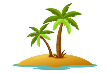 Escape to idyllic tropical paradise featuring lush palm trees swaying gently on a sun-kissed sandy island surrounded by clear turquoise waters, evoking vacation dreams and serene getaways.