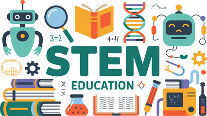STEM education concept with robots and books STEM