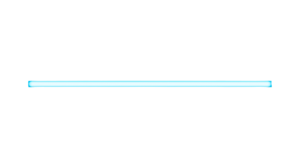 A vibrant, cyan-blue neon tube stretches diagonally from the bottom left to the top right of the frame, its intense glow creating a sharp, continuous line of light. Set against a deep, pure black void