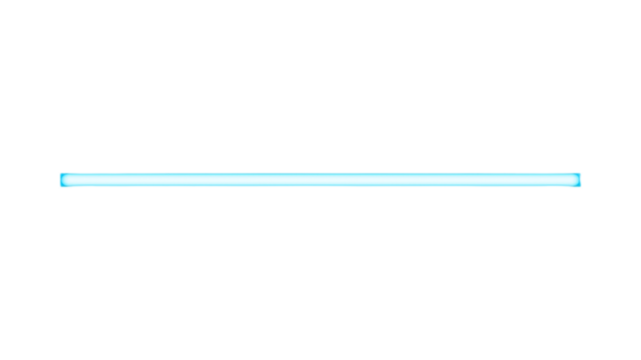 A vibrant, cyan-blue neon tube stretches diagonally from the bottom left to the top right of the frame, its intense glow creating a sharp, continuous line of light. Set against a deep, pure black void