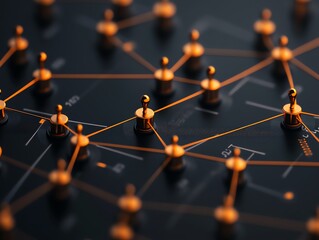 Abstract network nodes connected by glowing lines symbolizing digital communication on dark surface.