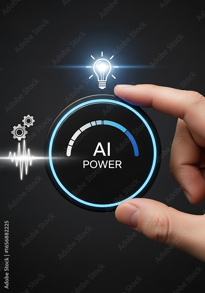 Aufkleber artificial intelligence power concept represented by a lightbulb and dynamic energy meter