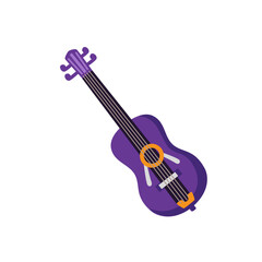Obraz premium Vibrant purple guitar with orange accents and black strings presented in a clean, modern flat design style, perfect for music themes