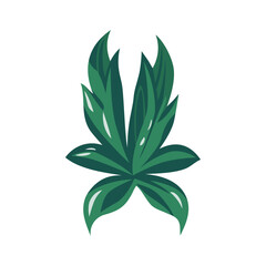 Stylized green tropical plant leaves arranged in a symmetrical floral pattern, featuring smooth curves and varied shades of green