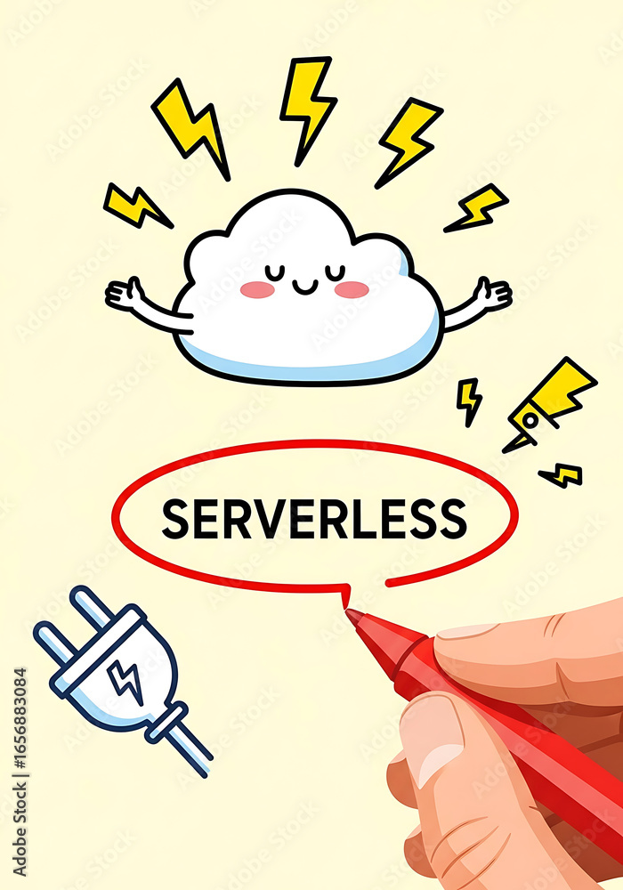 Poster conceptual illustration of cloud computing serverless technology digital transformation and power