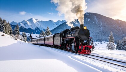 Obraz premium Train in winter mountains